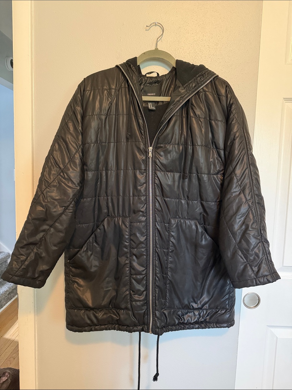 Forever 21 Black Quilted Hooded Puffer Jacket